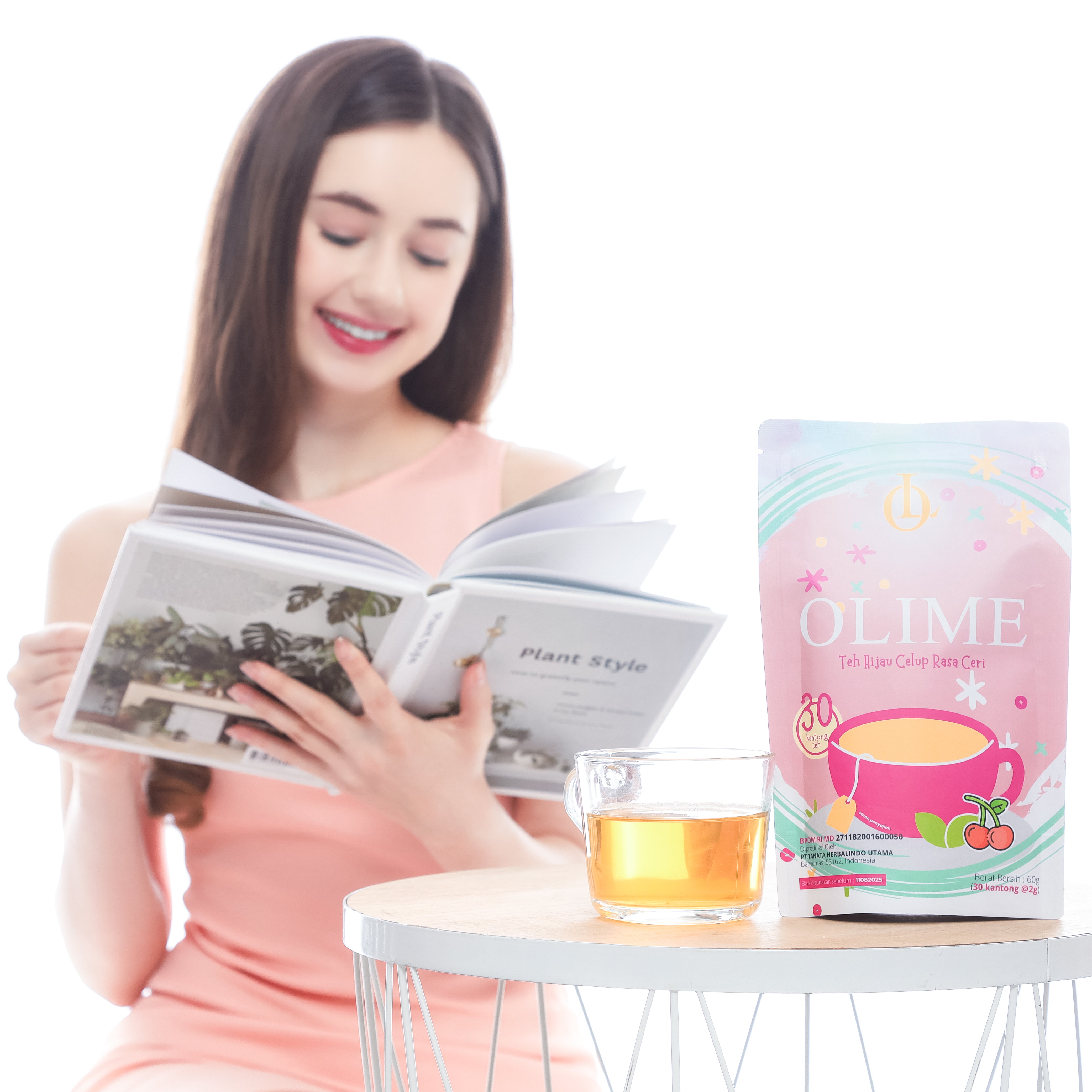 Pack of 10 Pouches Olime Natural Slimming Tea with Cherry Mint Flavor